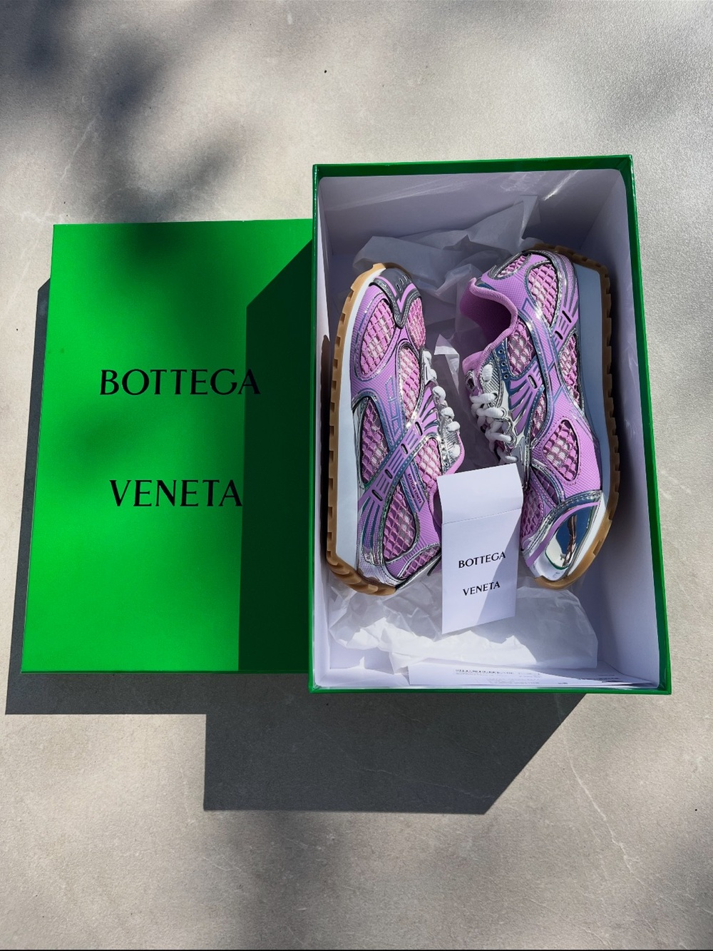 NWT Bottega Veneta Pink and Silver Mesh Runner Sneaker “Orbit” - Picture 3 of 8
